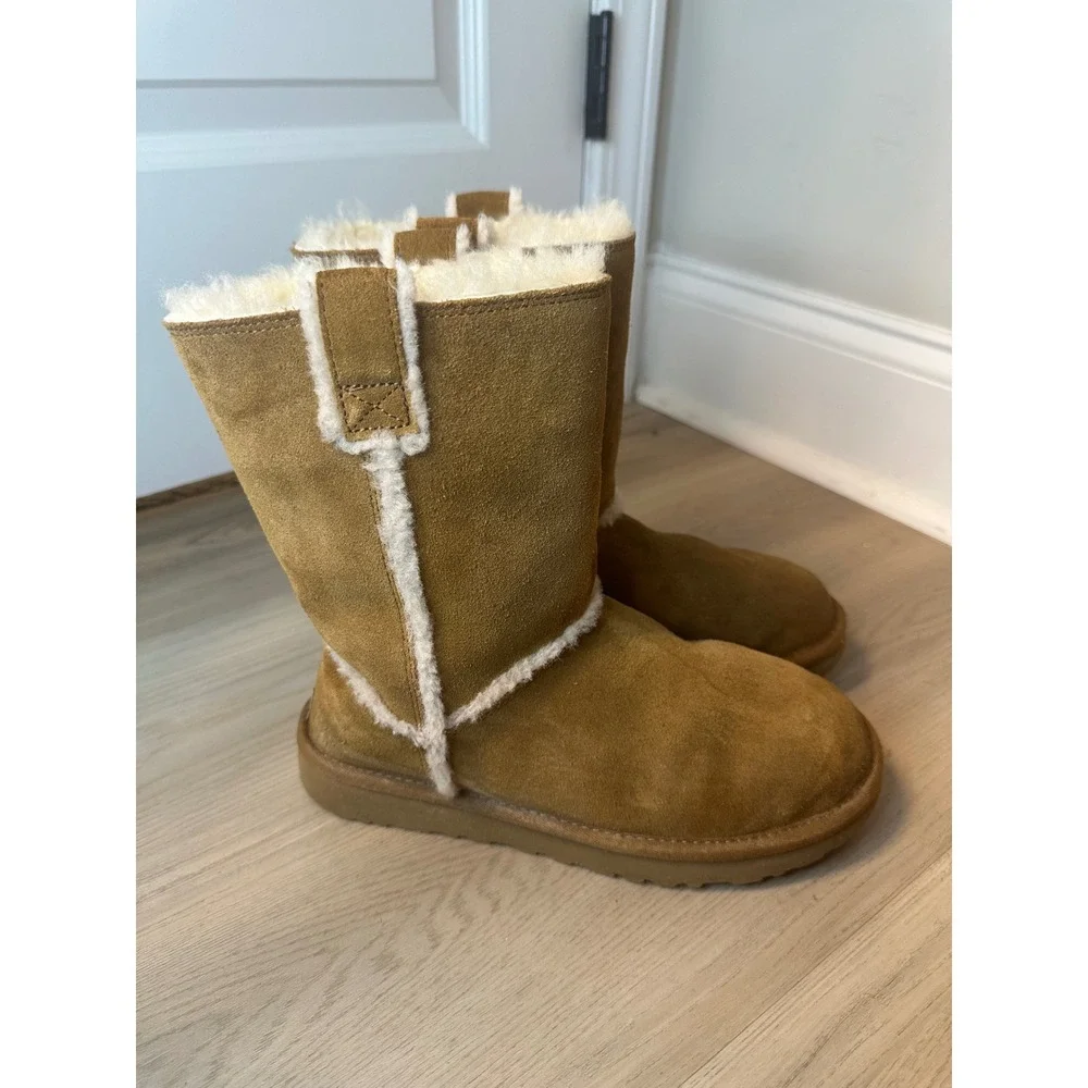 UGG Classic Suede Shearling Mid Calf Boots Chestnut Brown 1098078 Womens 7